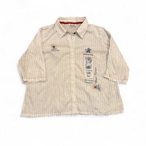 Claire France Mens Medium White Striped Embroidered Button-Up Shirt